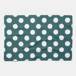 White polka dots on teal tea towel