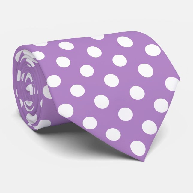 White Polka Dots on Thistle Purple Tie (Rolled)