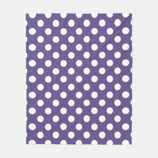 White polka dots on ultra violet fleece blanket (Front)