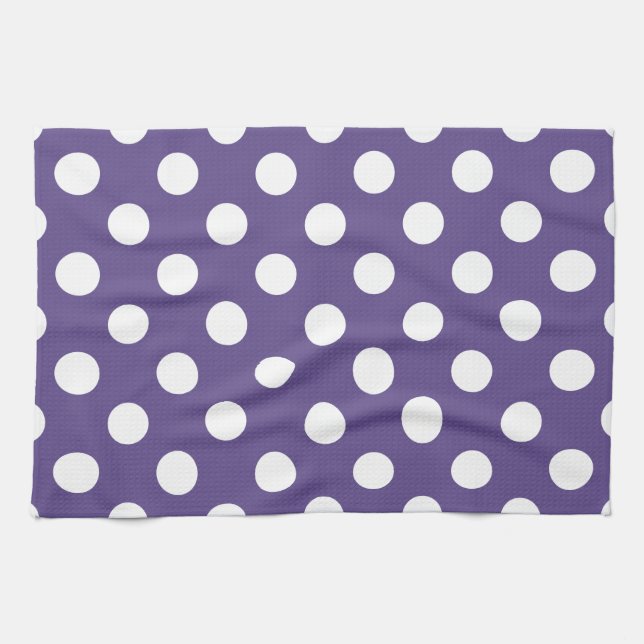 White polka dots on ultra violet tea towel (Horizontal)