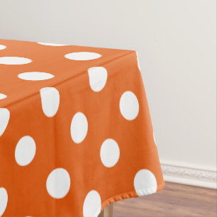White Polka Dots on Wild Tangerine Tablecloth