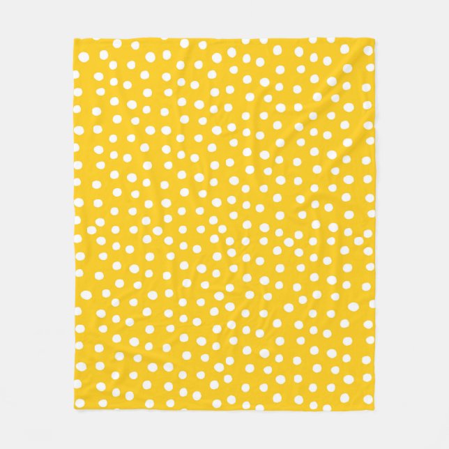 White polka dots on yellow seamless pattern fleece blanket (Front)