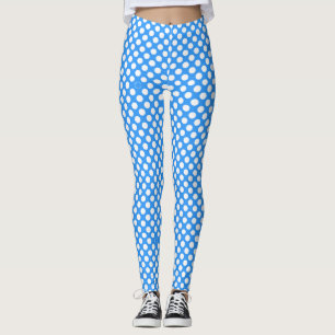 White polka dots pattern on aqua Blue Leggings
