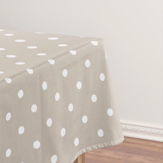 White Polka Dots Pattern On Beige Background Tablecloth (In Situ)