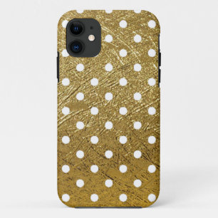white polka dots pattern on golden iPhone 11 case