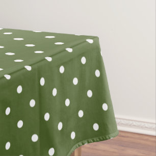 White Polka Dots Pattern On Olive Green Background Tablecloth