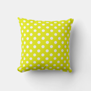 White Polka Dots Pattern on Yellow Background Cushion