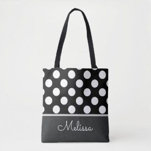 White Polka Dots   Personalised Tote Bag