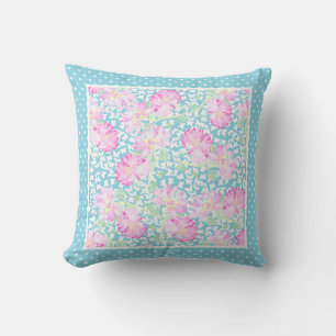 White Polka Dots, Pink Roses, White Butterflies Cushion