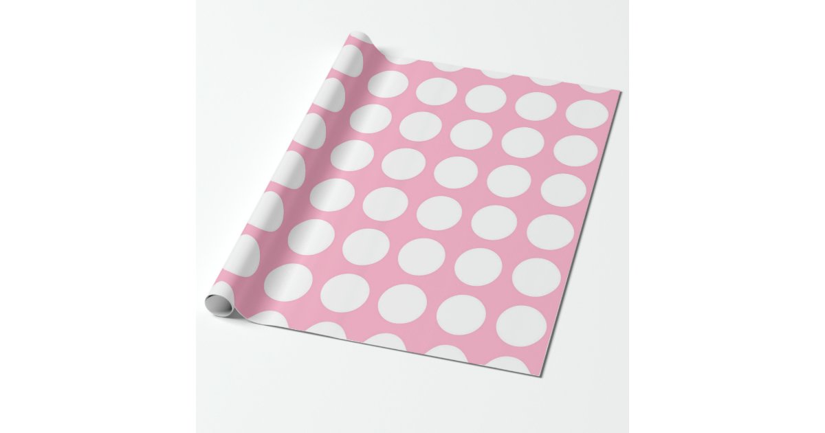 White Polka Dots Pink Wrapping Paper Zazzle