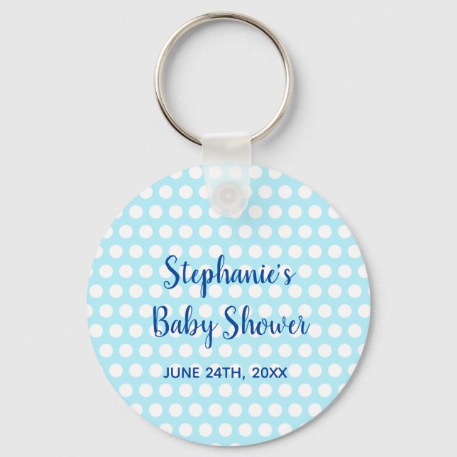 White Polka Dots Teal Blue Girl Boy Baby Shower  Key Ring (Front)