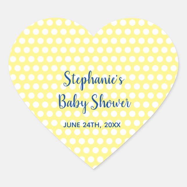 White Polka Dots Yellow Blue Girl Boy Baby Shower Heart Sticker (Front)