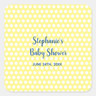 White Polka Dots Yellow Blue Girl Boy Baby Shower Square Sticker