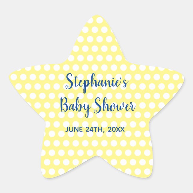 White Polka Dots Yellow Blue Girl Boy Baby Shower Star Sticker (Front)