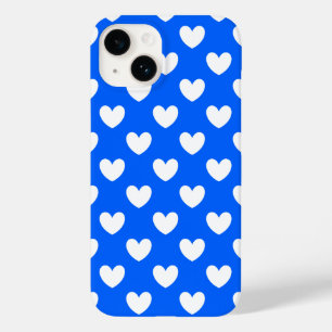 White polka hearts on blue Case-Mate iPhone 14 case