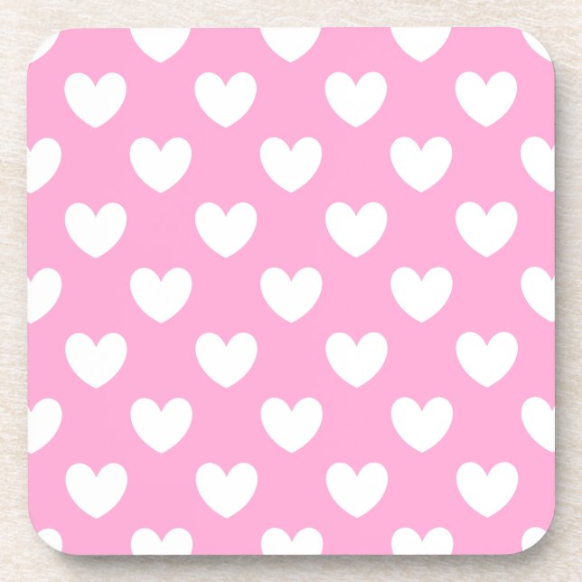 White polka hearts on Cotton Candy Pink Coaster (Front)