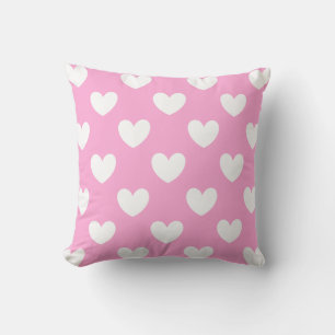 White polka hearts on Cotton Candy Pink Cushion