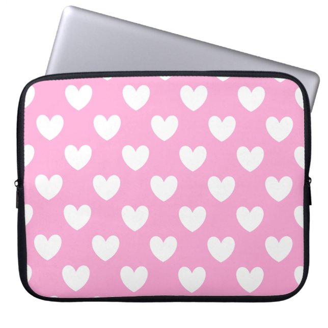 White polka hearts on Cotton Candy Pink Laptop Sleeve (Front)