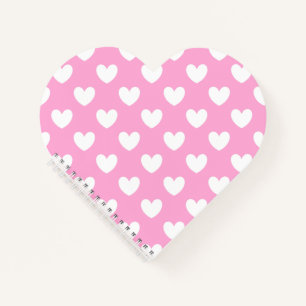 White polka hearts on Cotton Candy Pink Notebook
