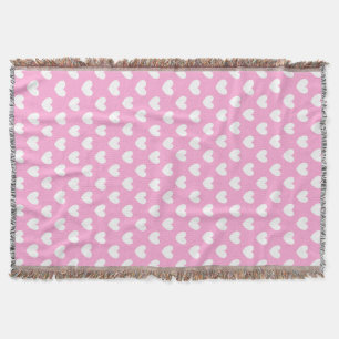 White polka hearts on Cotton Candy Pink Throw Blanket