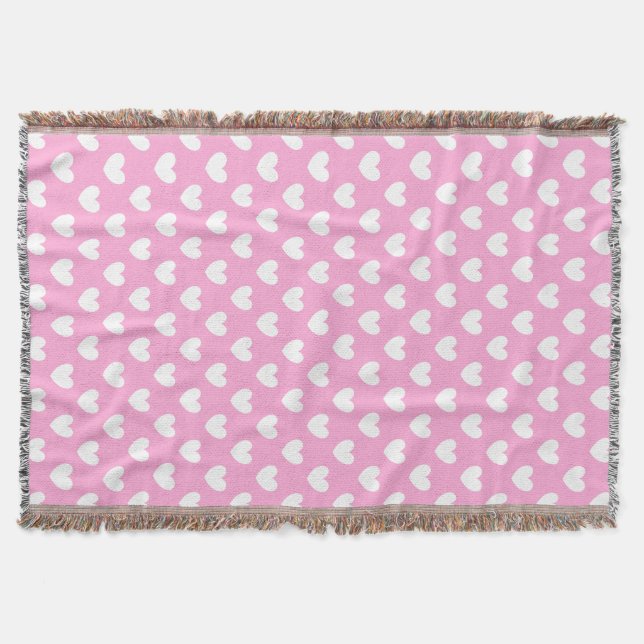 White polka hearts on Cotton Candy Pink Throw Blanket (Front)