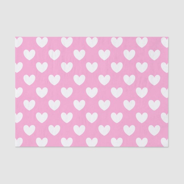 White polka hearts on Cotton Candy Pink Tissue Paper (Front)