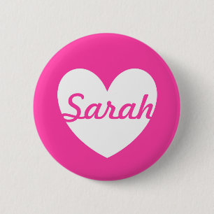 White polka hearts on fuchsia pink 6 cm round badge
