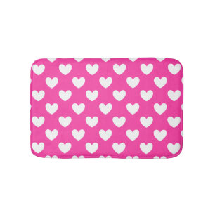 White polka hearts on fuchsia pink bath mat