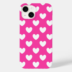 White polka hearts on fuchsia pink Case-Mate iPhone 14 case
