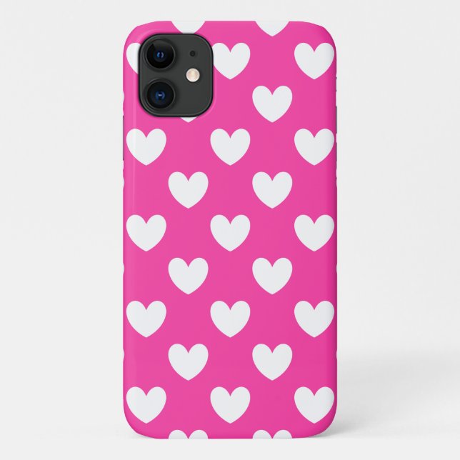 White polka hearts on fuchsia pink Case-Mate iPhone case (Back)