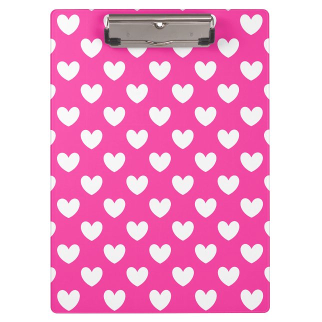 White polka hearts on fuchsia pink clipboard (Front)