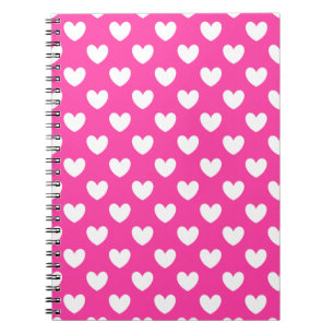White polka hearts on fuchsia pink notebook