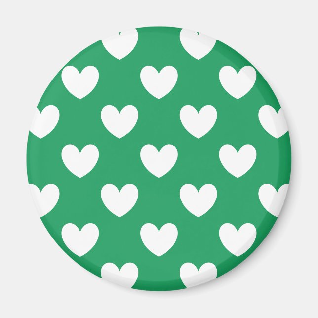 White polka hearts on Kelly green Magnet (Front)