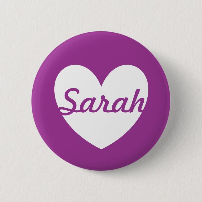White polka hearts on purple 6 cm round badge (Front)