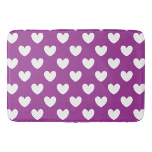 White polka hearts on Purple Cactus Flower purple Bath Mat