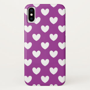 White polka hearts on Purple Cactus Flower purple iPhone X Case