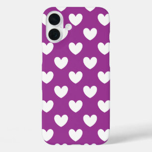 White polka hearts on Purple Cactus Flower purple iPhone 16 Plus Case