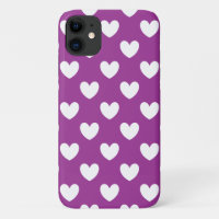 White polka hearts on Purple Cactus Flower purple