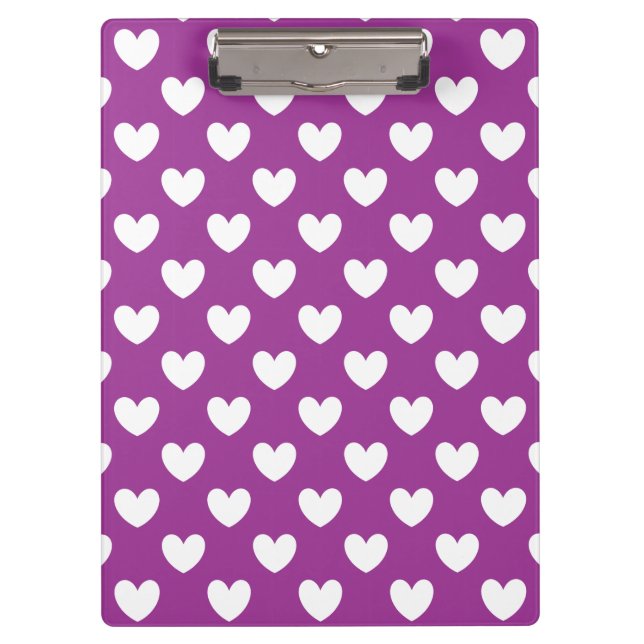 White polka hearts on Purple Cactus Flower purple Clipboard (Front)