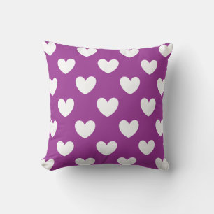 White polka hearts on Purple Cactus Flower purple Cushion