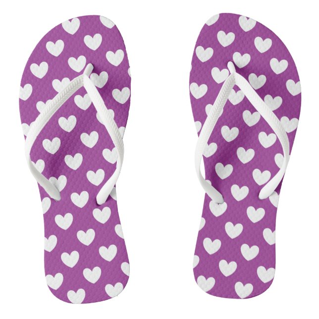 White polka hearts on Purple Cactus Flower purple Flip Flops (Footbed)