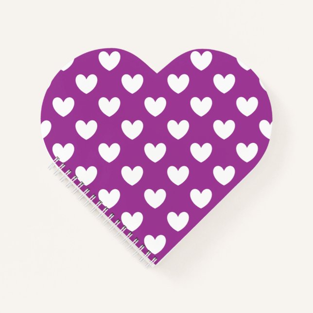 White polka hearts on Purple Cactus Flower purple Notebook (Front)