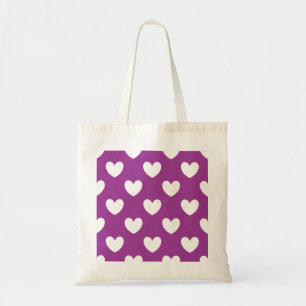 White polka hearts on Purple Cactus Flower purple Tote Bag