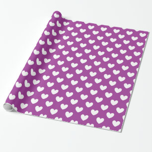 White polka hearts on Purple Cactus Flower purple Wrapping Paper