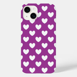 White polka hearts on purple Case-Mate iPhone 14 case
