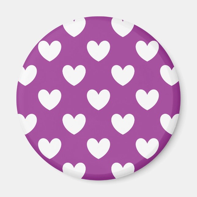 White polka hearts on purple magnet (Front)