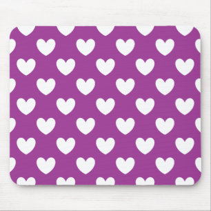 White polka hearts on purple mouse mat