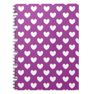 White polka hearts on purple notebook