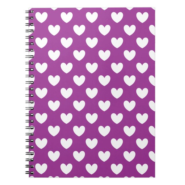 White polka hearts on purple notebook (Front)