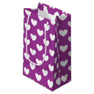 White polka hearts on purple small gift bag